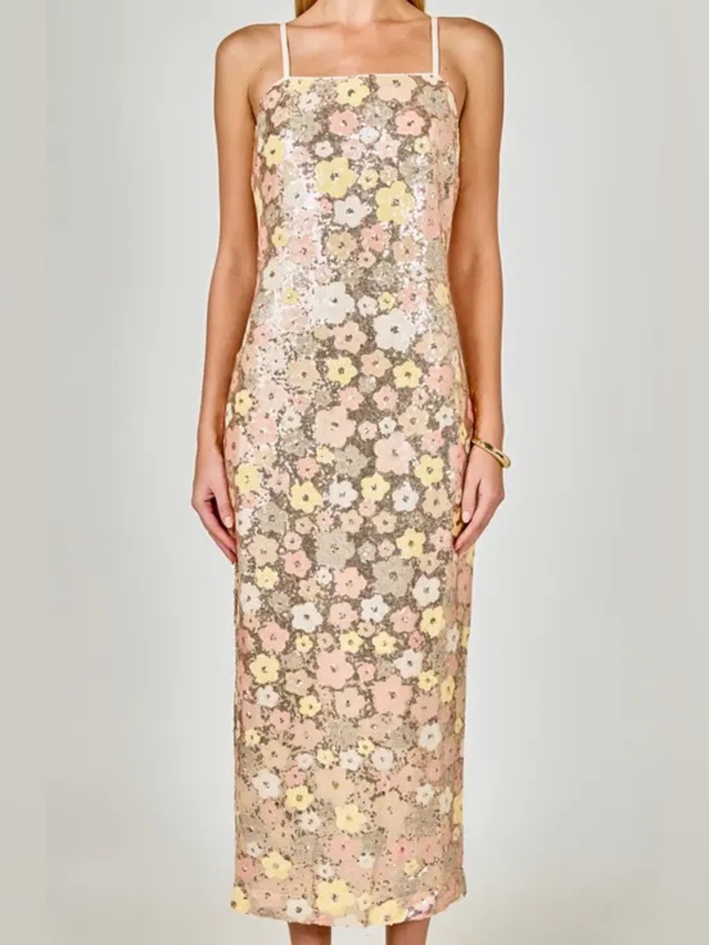 Endless Rose Peach and Yellow Sequin Floral Maxi Dress